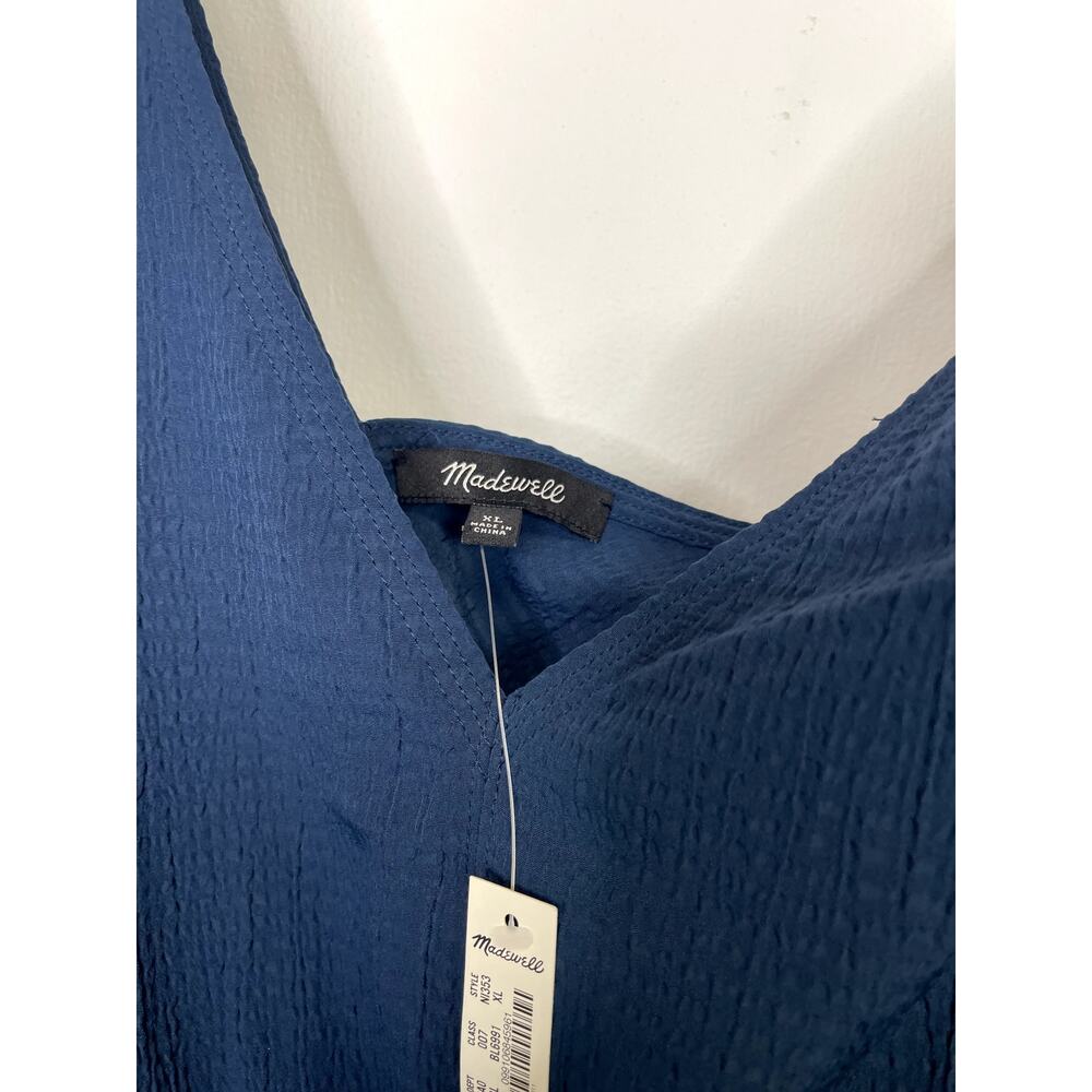 NEW Madewell Plus Seersucker V-Neck Peplum Top Blue XL - Picture 4 of 5